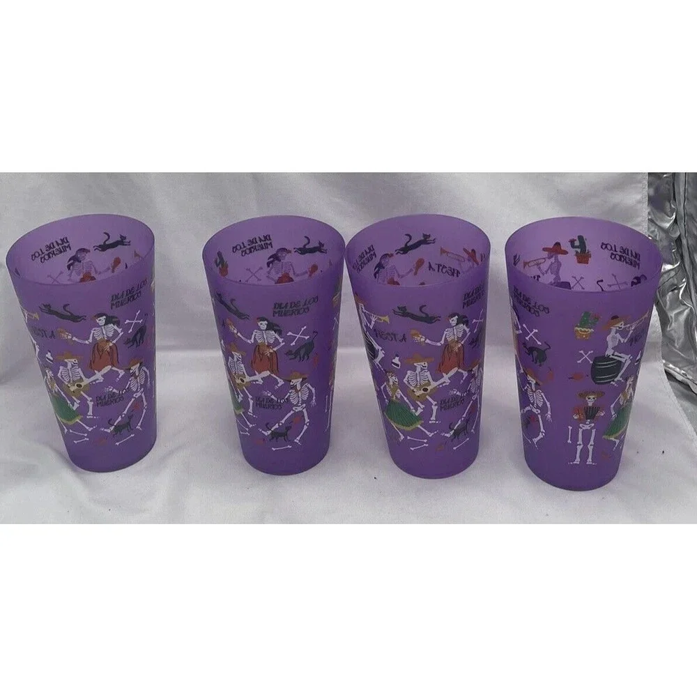 Halloween Dia De Los Muertos Cups Purple Set Of 4